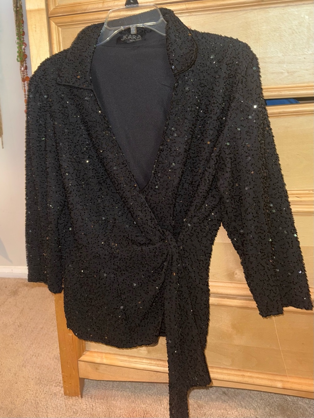 Vintage J Kara Black Sequin Wrap Blazer